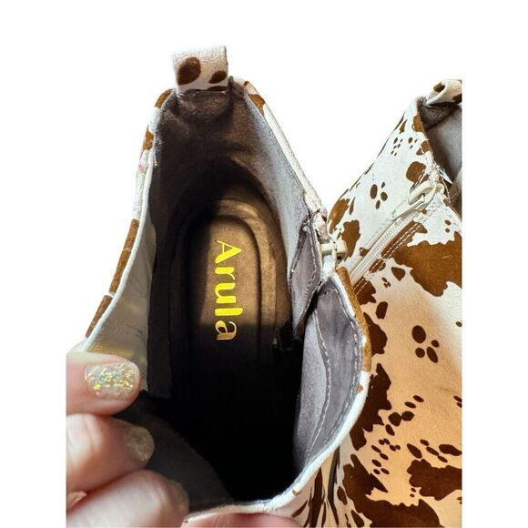 Arula Womens Brown/White Cow Print Booties Size 10W - Picture 6 of 7